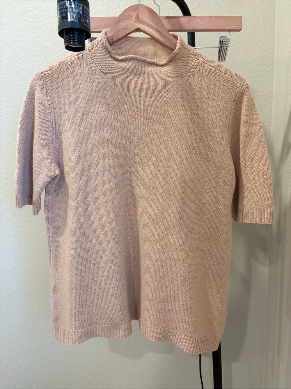 Ann Taylor Blush Short-Sleeve Cashmere Mock Neck Sweater